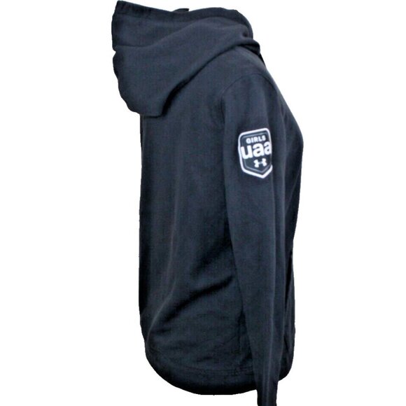 Under Armour Womens Medium Black Hustle Fleece Hooded Sweatshirt Girl UAA Patch - Picture 5 of 6
